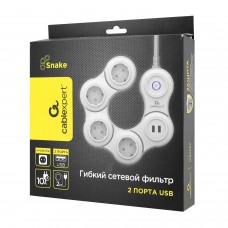 Сетевой фильтр + зарядка Cablexpert Snake SNK-4-U2-W-2, Белый 