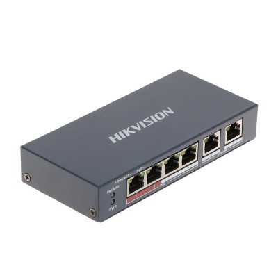 Сетевой коммутатор Hikvision DS-3E0106P-E/M Switch 4 port 10/100M 4xPoE, 2xRJ45 GE Uplink, PoE 35W, desktop Сетевой коммутатор Hikvision DS-3E0106P-E/M Switch 4 port 10/100M 4xPoE, 2xRJ45 GE Uplink, PoE 35W, desktop