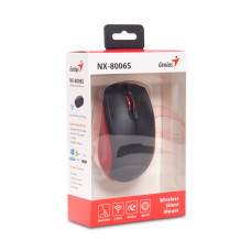 Компьютерная мышь, Genius, NX-8006S, 3D, Оптическая, 1600dpi, Беcпроводная 2.4ГГц, 1 x AA, Черно - Красный