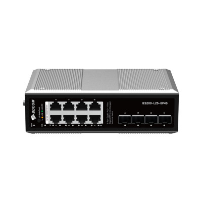Коммутатор, BDCOM, IES200-L25-8P4S, Управляемый L3-lite, 8 портов 10/100/1000 RJ45, PoE 802.3af/at, бюджет POE 240В (зависит от БП), 4 порта SFP, DC 48-55ВDual RPS, вход DC12V (Jack) non-PoE power input, -40+75°C, DIN-rail, без блока питания