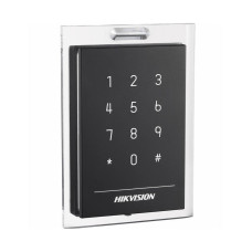 Считыватель контроля доступа, Hikvision, DS-K1101MK, Считыватель карт M1/EM, корпус из материала PC+ABS с панелью PMMA, встроенный звуковой сигнал, интерфейс RS-485 и Wiegand, IP64, от -20 °C до 65 °C