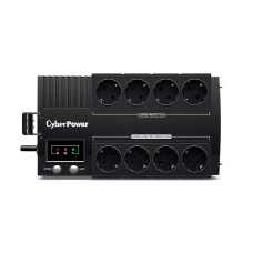 Источник бесперебойного питания, CyberPower, BS650E, Мощность 650ВА/390Вт, BS-серия, Линейно-интерактивный, Напольный, LED/USB, AVR: 165-290В, АКБ: 12В/5Ач*1 шт., Вых: 8xSchuko, Чёрный