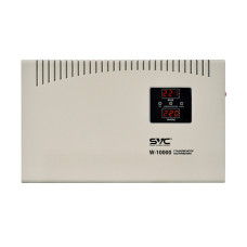 Стабилизатор (AVR), SVC, W-10000, 10000ВА/6000Вт, Диапазон работы AVR: 140-260В, Выходное напряжение: 220В +/-8%, Задержка включения, Клеммная колодка, LCD-дисплей, Защита: от перегрузки, короткого замыкания, повышенной температуры, Белый
