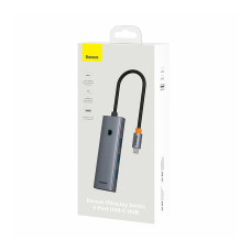 Концентратор, Baseus, UltraJoy Series 4 Port (B0005280B811-12), USB-A to USB 3.0*4+USB-C 5V, Серый
