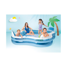 Семейный надувной бассейн Beach Wave 229 х 229 х 66 см, INTEX, 56475NP, Винил, 990 л., 3+, 4 надувных сиденья с спинками, 2 встроенных подстаканника, Сливной клапан, Голубой, Цветная коробка