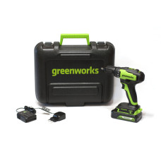 Дрель-шуруповерт аккумуляторная, Greenworks, 3704007UA, 24V, c 1хАКБ 2 Ач и ЗУ в кейсе