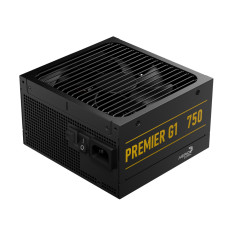 Блок питания, Aerocool, PREMIER G1, 750W, ATX 3.1, Gold, APFC, 20+4pin, 2*4+4pin, 8*Sata, 2*Molex, 2*PCI-E 6+2pin, 12V-2X6, Модульный, Вентилятор 13,5 см, Кабель питания, Чёрный
