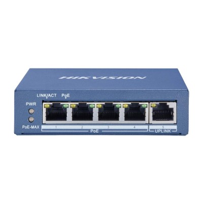 Сетевой коммутатор Hikvision DS-3E0505P-E Switch 4 port 10/100M 4xGE PoE, 1xGE Uplink, PoE 35W, desktop