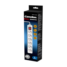 Удлинитель, Camelion, CMS-116-2M, 10A/250V, 6 розеток, 2 метра, 220-250В, 10А, картонная коробка, белый