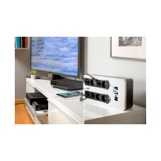 Источник бесперебойного питания, Eaton, 3S700D, Мощность 700ВА/420Вт, Диапазон работы AVR: 184-264В (с возможностью регулировки до 161-284В), Бат.: 12В/7 Ач*1шт., 8 вых.: 8 розеток Schuko (из них с питанием от батареи - 4), 2 USB порта с током до 2A, RJ-1
