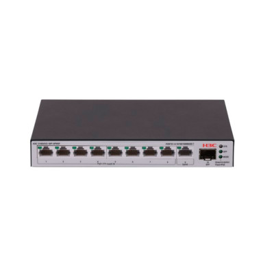 Коммутатор, H3C, LS-1600V2-10P-HPWR-GL, управляемый L2, 8*10/100/1000BASE-T RJ45 PoE+, 1*10/100/1000BASE-T RJ45, 1*1G SFP, 15.4W (802.3af) на 8 портов, 30W (802.3at) на 4 порта, Total PoE 125W