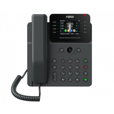 IP-телефон, Fanvil, V62G (B), 12 линии SIP, 2xGE PoE, чёрный, цветной экран 320x240, конференц-связь на 6 участников, до 21 DSS клавиши, блок питания в комплекте