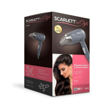 Фен, Scarlett, SC-074, Дорожный, Механическое управление, Ионизация, Складная ручка, Петля для подвешивания, Мощность 1400 Вт, Длина сетевого шнура 1.7 м, Серый