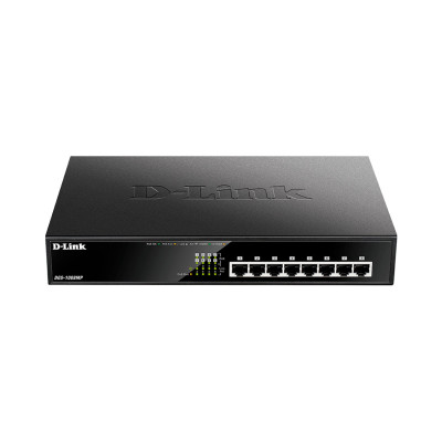 Коммутатор , D-Link, DGS-1008MP/B1A, Неуправляемый, 8 портов 10/100/1000Base-T с поддержкой PoE 802.3af/at (PoEбюджет 125 Вт), стоечный/настольный