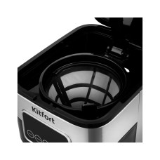 Кофеварка капельная, Kitfort, КТ-752, Объем 1.25л, Отложенный старт, Мощность 900 Вт, Черный/Стальной