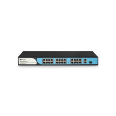Коммутатор, BDCOM, S1200-24P2G1S-370, Неуправляемый, 24 порта PoE+ (370W) 10/100M RJ45, 2 порта 10/100/1000M RJ45, 1 порт SFP, Стоечный