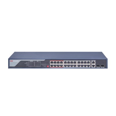 Сетевой коммутатор Hikvision DS-3E0326P-E(C) Switch 24 port 10/100M 24xPoE, 2xRJ45 GE Uplink, 2xSFP Uplink, PoE 370W