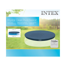 Тент для надувных бассейнов диаметром 366 см, INTEX, 28022, Винил PVC, Шнуры для крепления, Синий, Цветная коробка
