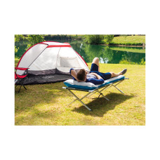 Матрас для кемпинга надувной Camping 184 х 67 х 17 см, INTEX, 67997, Винил, Флокированный верх, Двухслойное дно, Встроенная подушка, Сине-белый, Цветная коробка