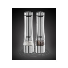 Набор электрических мельниц, Russell Hobbs, 23460-56, 2 предмета в наборе, Работа от батареек типа АА, Нержавеющая сталь, Регулировка помола, Подсветка рабочей зоны, Стальной