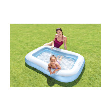 Детский надувной бассейн Rectangular 166 х 100 х 28 см, INTEX, 57403NP, Винил, 90л., 2+, Надувной пол, Бело-голубой, Цветная коробка