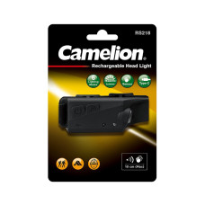 Перезаряжаемый налобный фонарь, Camelion, RS218, встроенный литий- полимерный аккумулятор, 1200 мАч, 3W LED + 10W COB, до 320Лм, расстояние луча 50м, чёрный
