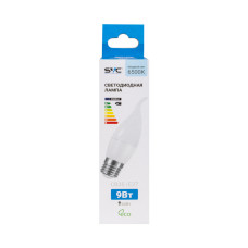 Лампа светодиодная, SVC, LED CB35-9W-E27-6500K, Свеча на ветру, Мощность 9Вт, Тип колбы CВ35, Цвет. температура 6500K, Цоколь E27, Холодный