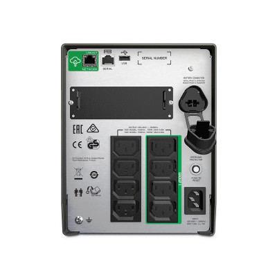 Источник бесперебойного питания, APC, Smart-UPS SMT1500IC, Линейно-интерактивный, Мощность 1500ВА/1000Вт, Напольный, 230В, Вых: 8 x IEC C13, RBC7, SmartConnect Port+SmartSlot, AVR, LCD, Чёрный