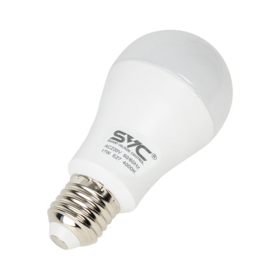 Лампа светодиодная, SVC, LED A60-17W-E27-4000K, Мощность 17Вт, Тип колбы A60, Цвет. температура 4000K, Цоколь E27, Нейтральный