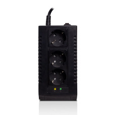 Стабилизатор (AVR), SVC, AVR-1000-S, Мощность 1000ВА/500Вт, Выходное напряжение: 220В +/-10%, LED-индикаторы, Диапазон работы AVR: 184-284В, Выходные разъемы: schuko x 3, Чёрный