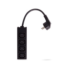 Переходник, SVC, Schuko на 4хС13 , C Schuko на 4 разъёма IEC C13, Кабель 3Gх1,5мм, Длина кабеля 20 cм, Вилка: 16А, Чёрный