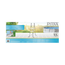 Лестница для бассейна 107 см, INTEX, 28065, Металл/пластик, Для бассейнов высотой до 107 см, Серый/Белый, Цветная коробка