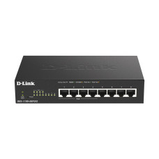 Коммутатор, D-Link, DGS-1100-08PLV2/A1A, Настраиваемый L2, 8 портов 10/100/1000Base-T (4 порта PoE 802.3af/at, PoE-бюджет 80 Вт), Комплект для монтажа на стену