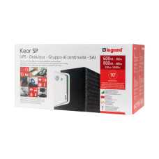 Источник бесперебойного питания, Legrand, Keor SP 800 ВА 310184, Мощность 800ВА/480Вт, Линейно-интерактивный, Напольный, LED индикаторы/USB, Диапазон работы AVR:170-290В, Бат.:12В/9Ач., Вых: 1 x Schuko, 1 х IEC C13, Чёрно-белый