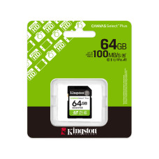 Карта памяти, Kingston, SDS3/64GB, SDXC 64GB, Canvas Select Plus, C10, UHS-I, U1, V10