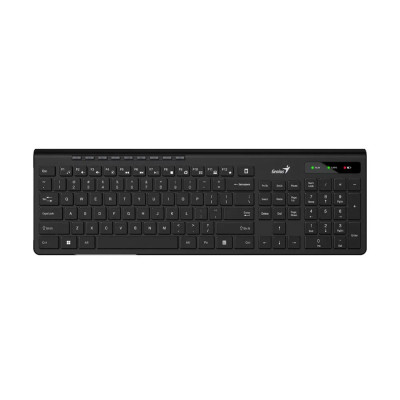 Клавиатура, Genius, Slimstar 7230, Ультратонкая, Беспроводная 2.4ГГц, Кол-во стандартных клавиш 104, Батарейки в комплекте, Размер: 449*161,8*24,9 мм., Анг/Рус, Защита от случайного пролива воды/кофе, Чёрный