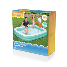 Детский надувной игровой бассейн Dunk `N Splash 251 х 168 см, BESTWAY, 54445, Винил, 636 л., 3+, Баскетбольное кольцо, Надувной мяч, Голубой, Цветная коробка