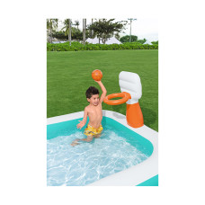 Детский надувной игровой бассейн Dunk `N Splash 251 х 168 см, BESTWAY, 54445, Винил, 636 л., 3+, Баскетбольное кольцо, Надувной мяч, Голубой, Цветная коробка