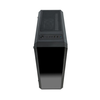 Компьютерный корпус, Delux, Atom, ATX, USB3.0*1/2.0*2, HD-Audio+Mic, Высота процессорного кулера до 150мм, Длина VGA до 330мм, 2*3.5"/2*2.5", Сталь 0.6, Стекляная боковая панель, 390x181x435мм, Чёрный , Без Б/П