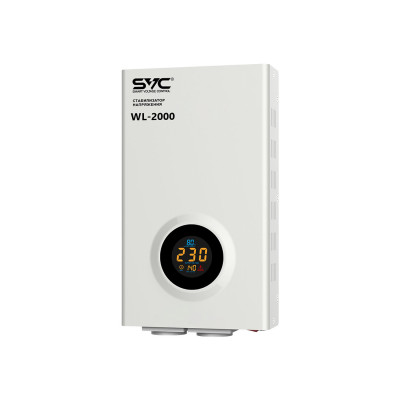 Стабилизатор (AVR), SVC, WL-2000, Мощность 2000ВА/2000Вт, LED-дисплей, Диапазон работы AVR: 140-260В, Вых.: 220В+/-7%, 2 х Schuko, Кабель питания: 1,35м, Белый