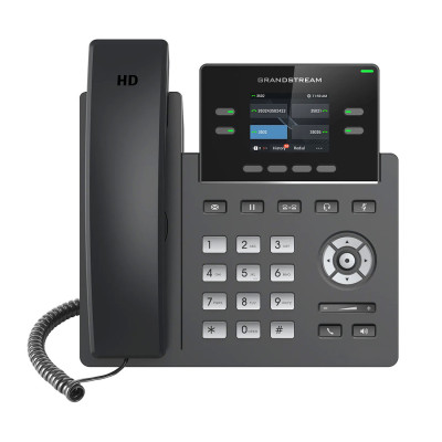 IP телефон, Grandstream, GRP2612, 4 SIP-аккаунта, 4 линии, 2 порта Ethernet 10/100 без PoE, цветной ЖК-дисплей 320x240 (2.4 дюйма), блок питания 5 В/0.6 А