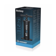 Насос ручной Air Hammer 37 см., BESTWAY, 62086, Пластик, Шланг 0.8м., 3 насадки, 2.8 литра за цикл, Черный, Цветная коробка