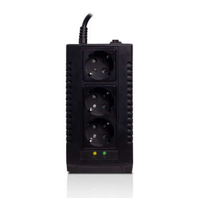 Стабилизатор (AVR), SVC, AVR-600-S, Мощность 600ВА/300Вт, LED-индикаторы, Диапазон работы AVR: 184-284В, Выходные разъемы: schuko x 3, Чёрный