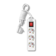 Удлинитель, Camelion, CMS-113-3M, 10A/250V, 3 розетки, 3 метра, 220-250В, 10А, картонная коробка, белый