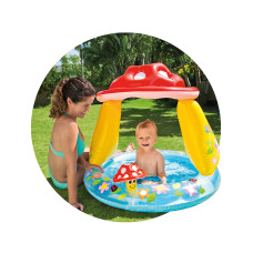 Детский надувной бассейн Mushroom Baby 102 х 89 см, INTEX, 57114NP, Винил, 45 л., 1+. Несъемный тент, Надувной пол, Синий, Цветная коробка