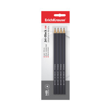 Блистер чернографитных шестигранных карандашей, ErichKrause(R), 45477, Jet Black 100 HB (4 шт.), чёрный