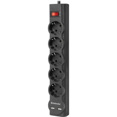 Сетевой фильтр Defender DFS 753, 3m 5 розеток, black