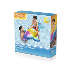 Надувная игрушка для катания верхом Дельфин (Dolphin Daydream) 168 х 66 см, BESTWAY, 41541, Винил, С ручками, Радужный, Цветная коробка