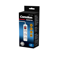 Удлинитель, Camelion, CMS-113-5M, 10A/250V, 3 розетки, 5 метра, 220-250В, 10А, картонная коробка, белый