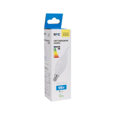 Лампа светодиодная, SVC, LED CB35-9W-E14-3000K, Свеча на ветру, Мощность 9Вт, Тип колбы CВ35, Цвет. температура 3000K, Цоколь E14, Тёплый